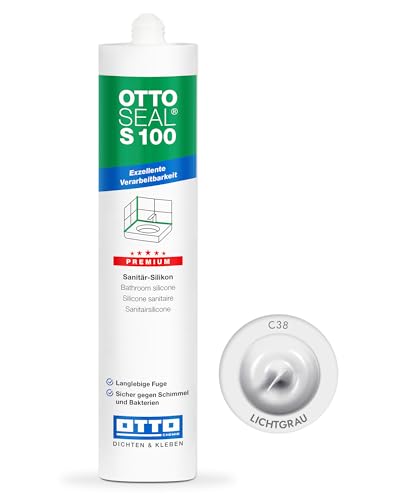OTTOSEAL S 100 Premium-Sanitär-Silikon 300ml C38 lichtgrau – Sicher gegen Schimmel & Ideal für Bad, Küche & Wohnbereich – Hervorragend Glätt- & Modellierbar von OTTOSEAL