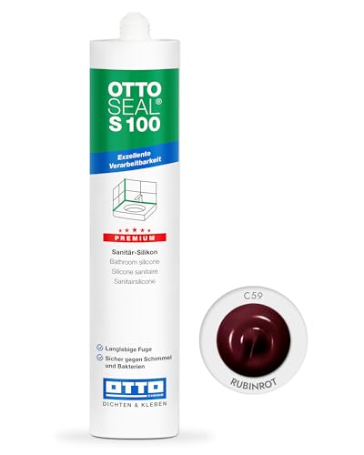 OTTOSEAL S 100 Premium-Sanitär-Silikon 300ml C59 rubinrot – Sicher gegen Schimmel & Ideal für Bad, Küche & Wohnbereich – Hervorragend Glätt- & Modellierbar von OTTOSEAL