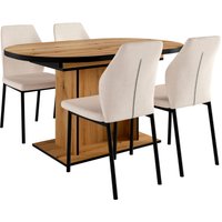 OTTO home Essgruppe "Basel, Tischgruppe mit 4 Stühlen, Esstisch ausziehbar 140 - 180 cm" Set, Ottos DAUERTIEFPREIS, 5 Stk. tlg. BESTSELLER, Sitzgruppe, Tisch, Stühle, ovale Tischplatte, Säulentisch von Otto Home