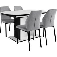 OTTO home Essgruppe "Basel, Tischgruppe mit 4 Stühlen, Esstisch ausziehbar 140 - 180 cm" Set, Ottos DAUERTIEFPREIS, 5 Stk. tlg. BESTSELLER, Sitzgruppe, Tisch, Stühle, ovale Tischplatte, Säulentisch von Otto Home