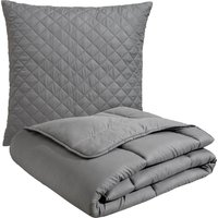 OTTO home Microfaserbettdecke + Microfaserkissen "Claara Spar Set, Decke + Kissen 135x200, 155x200 cm & weitere Größen", (2 St.), Set mit Kissen 40x80 cm, 80x80 cm, Sommer, Herbst, Winter in grau von Otto Home