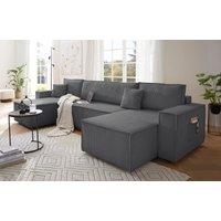 OTTO home Wohnlandschaft "CASSI, 311 cm, U-Form, Schlafsofa, Dauerschläfer, Boxspringfederung" Schlaffunktion (133/270cm), Bettkasten, Seitentaschen, Cord-Bezug von Otto Home