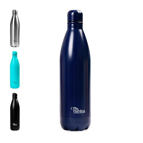 Edelstahl Trinkflasche - Otto Koning - Doppelwandige Vakuumisolierte Thermoskanne. Hält kalte Getränke 24 Stunden und heiße Getränke 12 Stunden. Auslaufsichere Thermosflasche BPA-frei von Otto Koning
