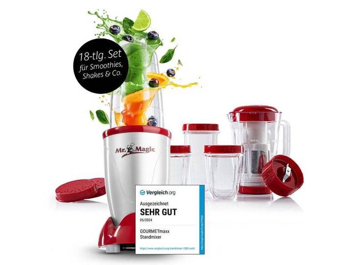 GOURMETmaxx Standmixer moothie Maker & Standmixer 18tlg. Set - 400W, 400 W, Elektrischer Blender 750ml, Mixer inkl. 4 To-Go Becher von Otto.de