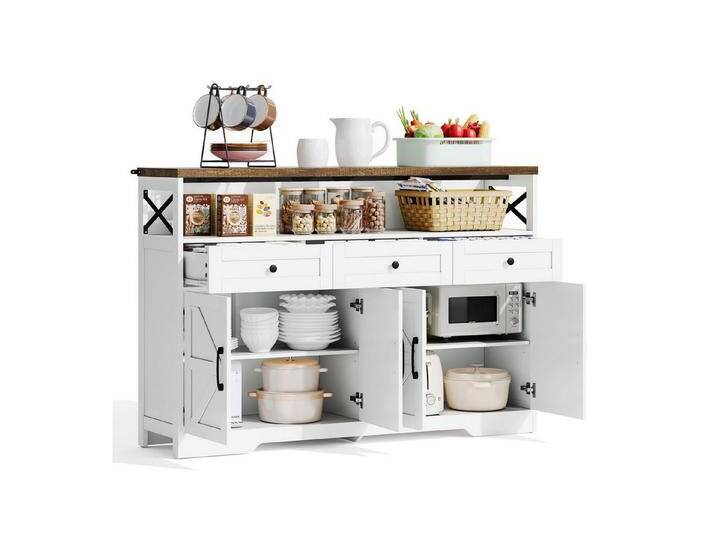 HAUSS SPOLE Sideboard 140cm Kommode Mehrzweckschrank Buffetschrank Schränke mit Einlegeböden (Buffet-Anrichte 140 cm im Landhausstil mit 3 Schubladen & Türen – Kaffeebar mit Stauraum, verstellbaren Einlegeböden), Kaffeebar mit 3 Schubladen von Otto.de