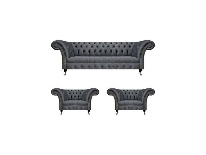 JVmoebel Chesterfield-Sofa Graue Garnitur Chesterfield Sitzmöbel Designer Couch 2x Polstersessel, Made in Europa von Otto.de