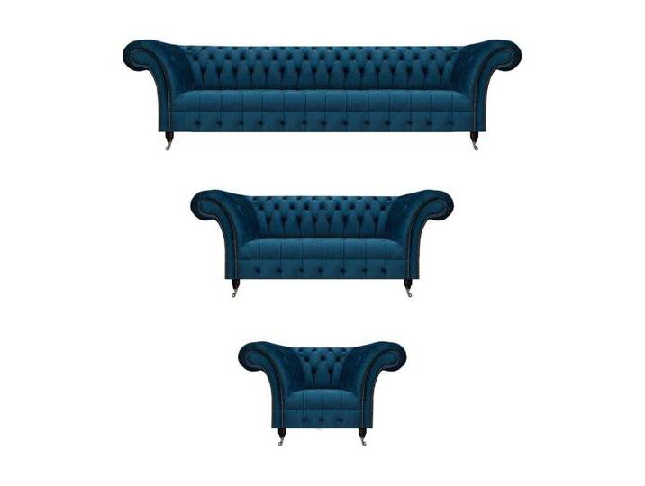 JVmoebel Chesterfield-Sofa Luxuriöse Chesterfield Blaue Polstergarnitur Designer Textilsofas, 3 Teile, Made in Europa JVmoebel Chesterfield-Sofa Luxuriöse Chesterfield Blaue Polstergarnitur Designer Textilsofas, 3 Teile, Made in Europa von Otto.de