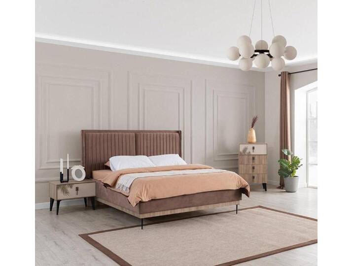 JVmoebel Schlafzimmer-Set Braunes Schlafzimmer Set Doppelbett 2x Nachttische Holz Kommode, (4-tlg., Bett + 2x Nachttische + Kommode), Made in Europa von Otto.de