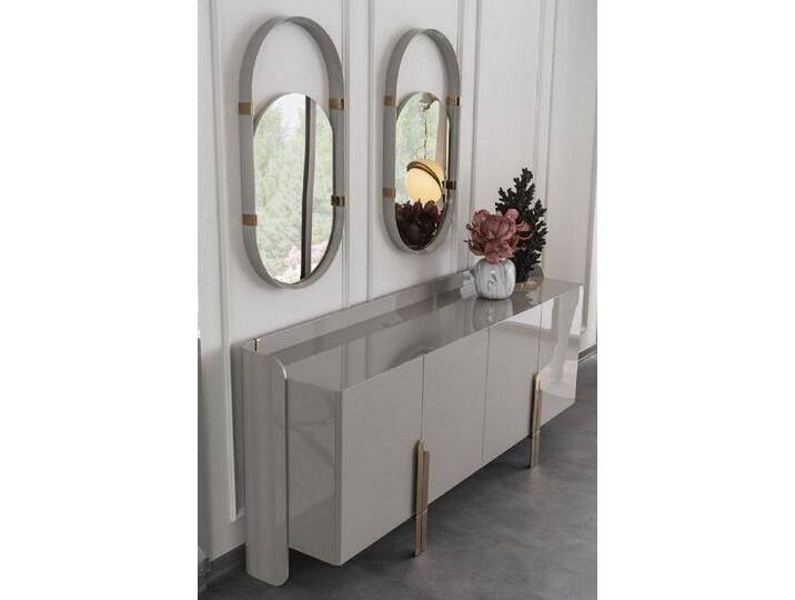JVmoebel Sideboard Sideboard Anrichte mit 2x Designer Spiegele Oval Hochglanz Edelstahl (3 St., Sideboard + 2x Spiegele), Made in Europa von Otto.de