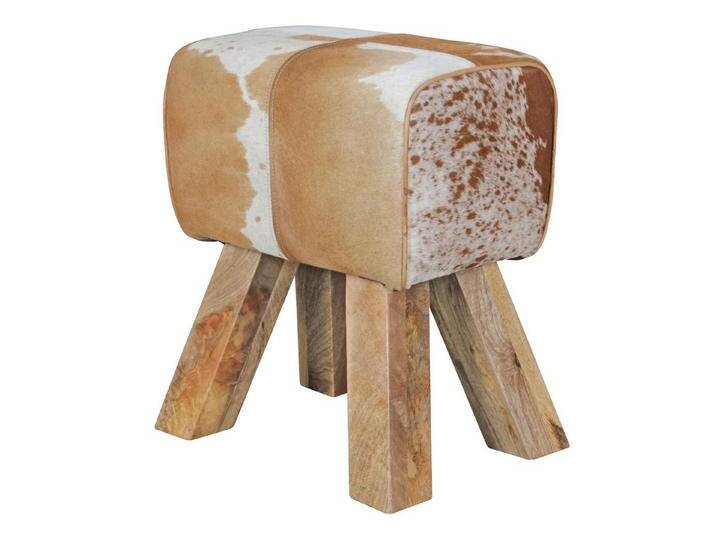 KADIMA DESIGN Sitzhocker Design Turnbock Sitzhocker Ziegenfell Braun / Weiß 40 x 30 x 47 cm (Beistellhocker Fußhocker), Turnhocker Hocker Fellhocker Springbock von Otto.de