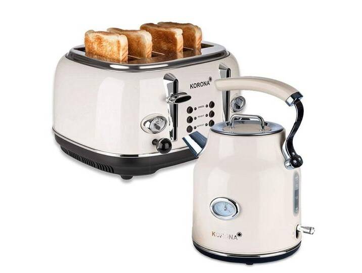 KORONA Toaster Retro Frühstücksset Creme 4 Schlitz, 4 Scheiben Toaster und Wasserkocher, Pfeifkessel Design, Retro von Otto.de