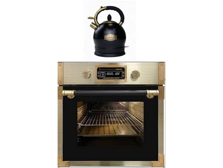 Kaiser Küchengeräte Backofen EH 6427 AD+WK 2000 EM, mit 1-fach-Teleskopauszug, Retro Pyrolyse Einbau Backofen 73L+Retro Wasserkocher von Otto.de