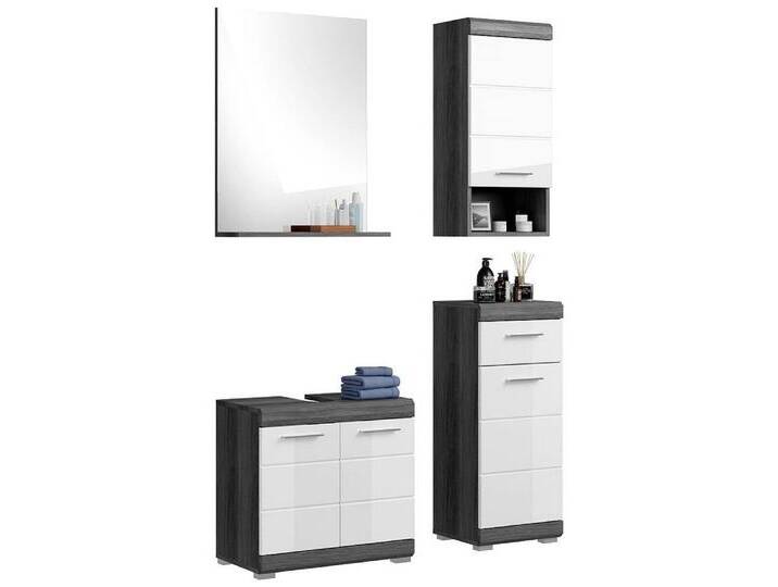 Lomadox Badmöbel-Set SIROCO-158, (Spar-Set, 4-St., Waschbeckenunterschrank Spiegel Hängeschrank Kommode), Badezimmerschrank Komplett Set Badezimmer modern in weiß mit grau von Otto.de