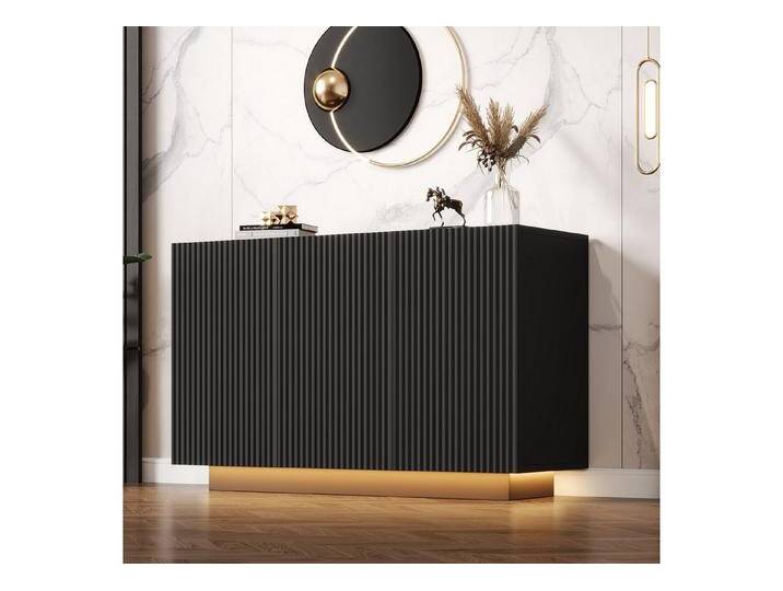 Merax Sideboard in Schwarz-Marmoroptik (1 St., Buffetschrank mit Push-to-Open-Funktion), Kommode mit LED & Bluetooth, Anrichte mit 3 Türen & Stauraum, B:120cm von Otto.de