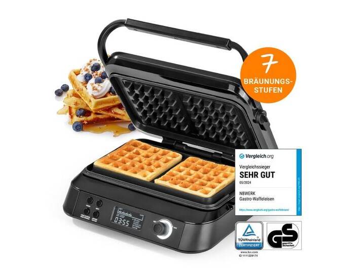 N8WERK Waffeleisen für 2 perfekte Waffeln, 1600 W, Midnight Edition 5 Programme,  Belgische Waffeln in unter 4 Min. von Otto.de