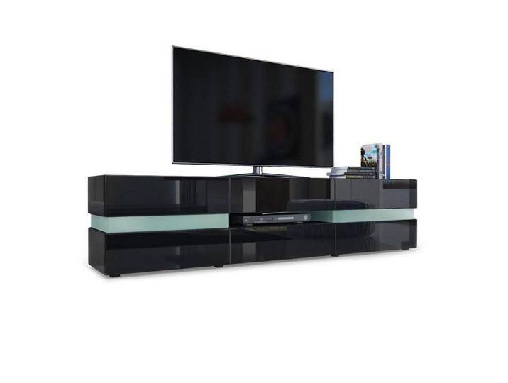 Vladon Lowboard Flow (TV-Kommode mit Ambient Light Verglasung, mit 2 Türen, 1 Schublade und 1 Klappe), Schwarz Hochglanz (177 x 45 x 39 cm) von Otto.de