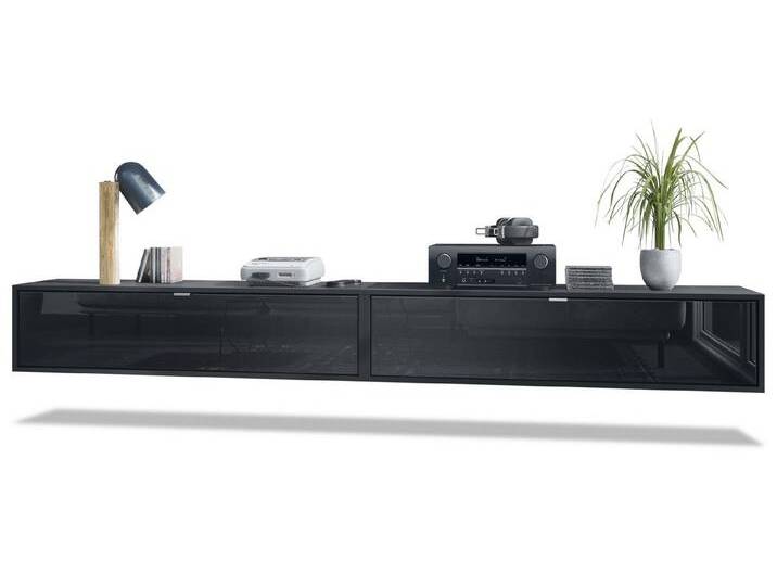 Vladon Lowboard Lana 1200 (2er-Set Tv-Kommode, mit Klappe dahinter 3 Fächer), Schwarz matt/Schwarz Hochglanz (120 x 29 x 37 cm) von Otto.de