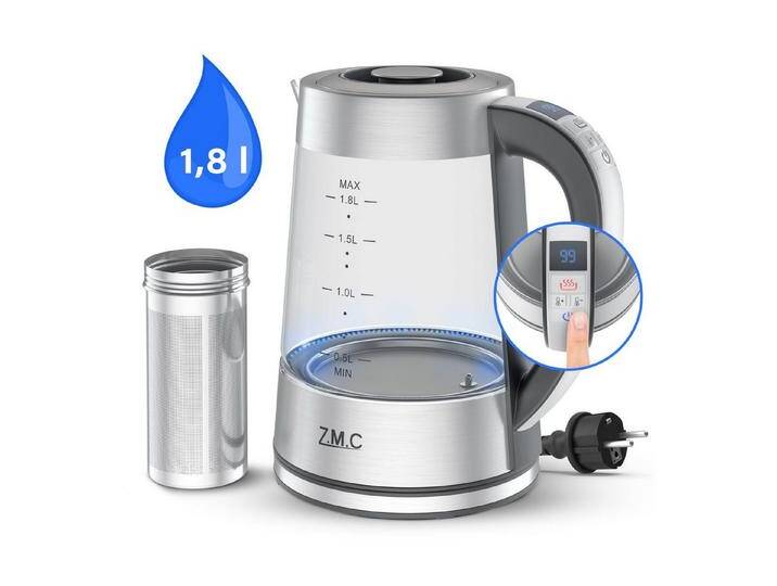 ZMC Wasserkocher Wasserkocher Glas mit Temperaturwahl 1,8 Liter Warmhaltefunktion, LED Beleuchtung / mit Einstellbare Temperatur Temperatureinstellung von Otto.de