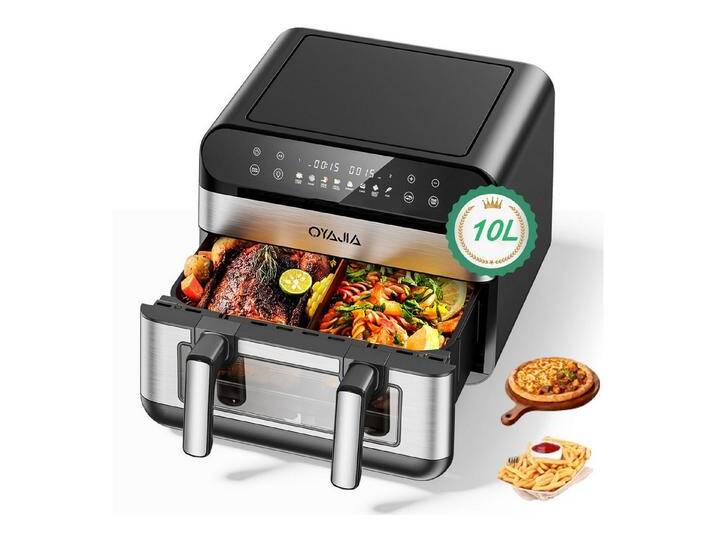 kehot Heißluftfritteuse 10L Heißluftfritteuse Ohne Öl, Dual Zone Air Fryer Heizluft Fritteuse, 2600,00 W, mit 2 Fächer,8 Kochprogramme,digitales Display, 80-200°C von Otto.de