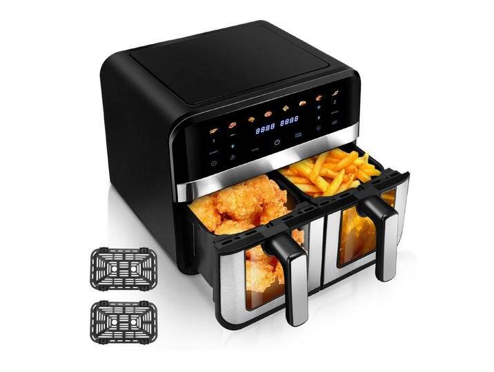 kehot Heißluftfritteuse Heißluftfritteuse Dual Zone, 9L Airfryer mit Sichtfenster, 8 Programme, 2600,00 W, 4,5L+4,5L, Ohne Öl Fritteuse Heizluft LED-Touchscreen Edelstahl von Otto.de