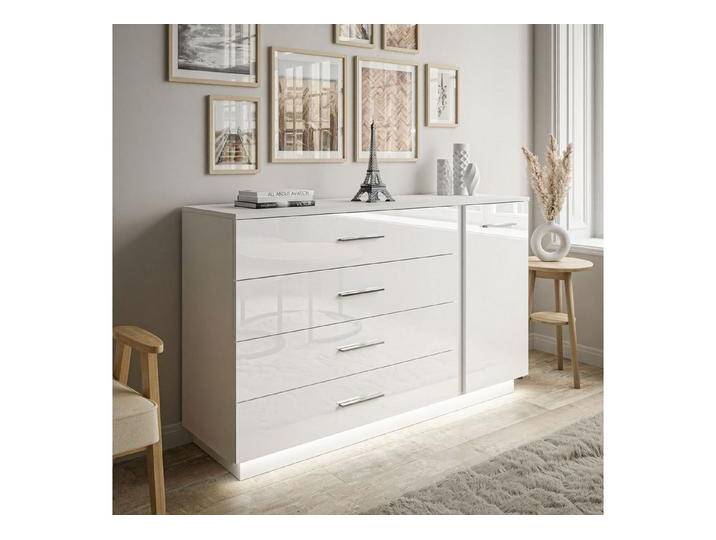 yourhouse24 Kommode LUNA II Sideboard Weiß Hochglanz Push-Open Chrom Griffe LED von Otto.de