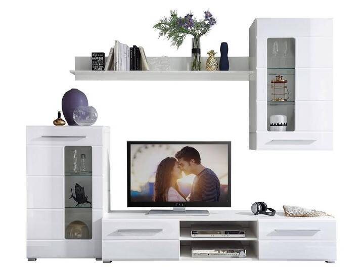 Wohnwand ENRIQUE, Weiß matt, Fronten in Hochglanz, (4-St), mit Glastüren, B 240 x H 190 x T 42 cm, weiß von Otto