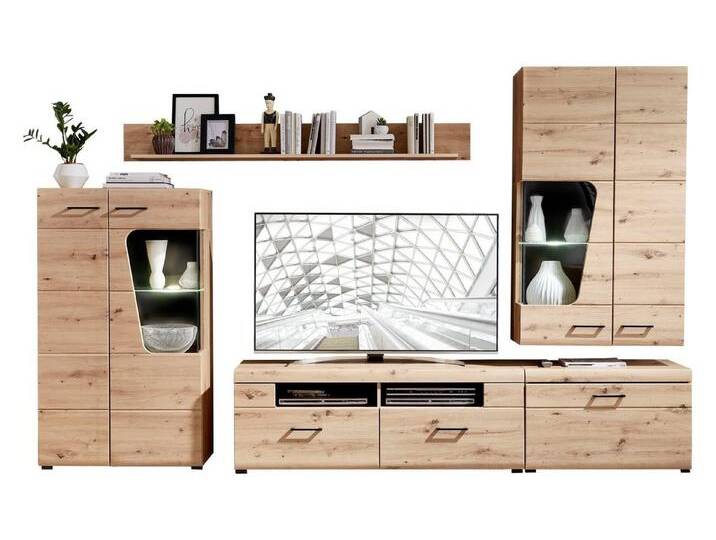 Wohnwand FUNNY, (5-St), Artisan Eiche Dekor, inkl. LED Beleuchtung, 5-teilig, braun von Otto