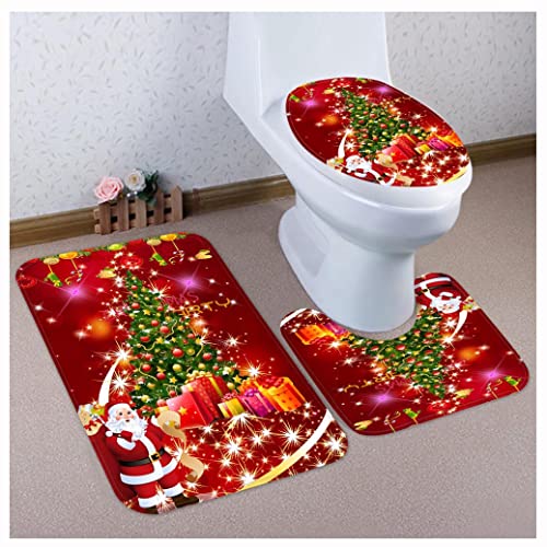 OttoBen Weihnachts Badematten Set 3 Teilig 3D Drucken Badezimmer Fußmatte Garnitur rutschfeste Badteppich Stand WC Badvorleger Toilet Mat Teppich 5# 40 * 60cm+40 * 50cm+38 * 43cm von OttoBen