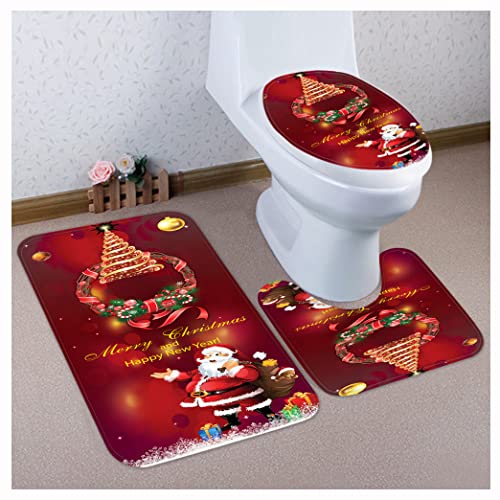 OttoBen Weihnachts Badematten Set 3 Teilig 3D Drucken Badezimmer Fußmatte Garnitur rutschfeste Badteppich Stand WC Badvorleger Toilet Mat Teppich 6# 40 * 60cm+40 * 50cm+38 * 43cm von OttoBen