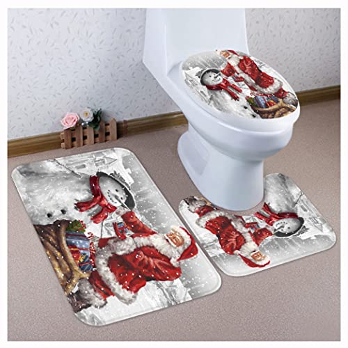 OttoBen Weihnachts Badematten Set 3 Teilig 3D Drucken Badezimmer Fußmatte Garnitur rutschfeste Badteppich Stand WC Badvorleger Toilet Mat Teppich 8# 40*60cm+40*50cm+38*43cm von OttoBen