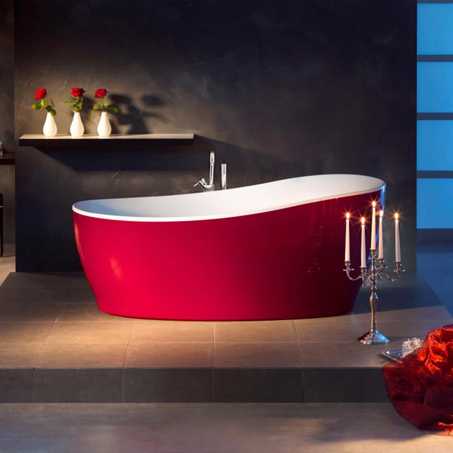 Freistehende Badewanne Aviva 180 cm x 85 cm Bordeaux-Weiß von Ottofond