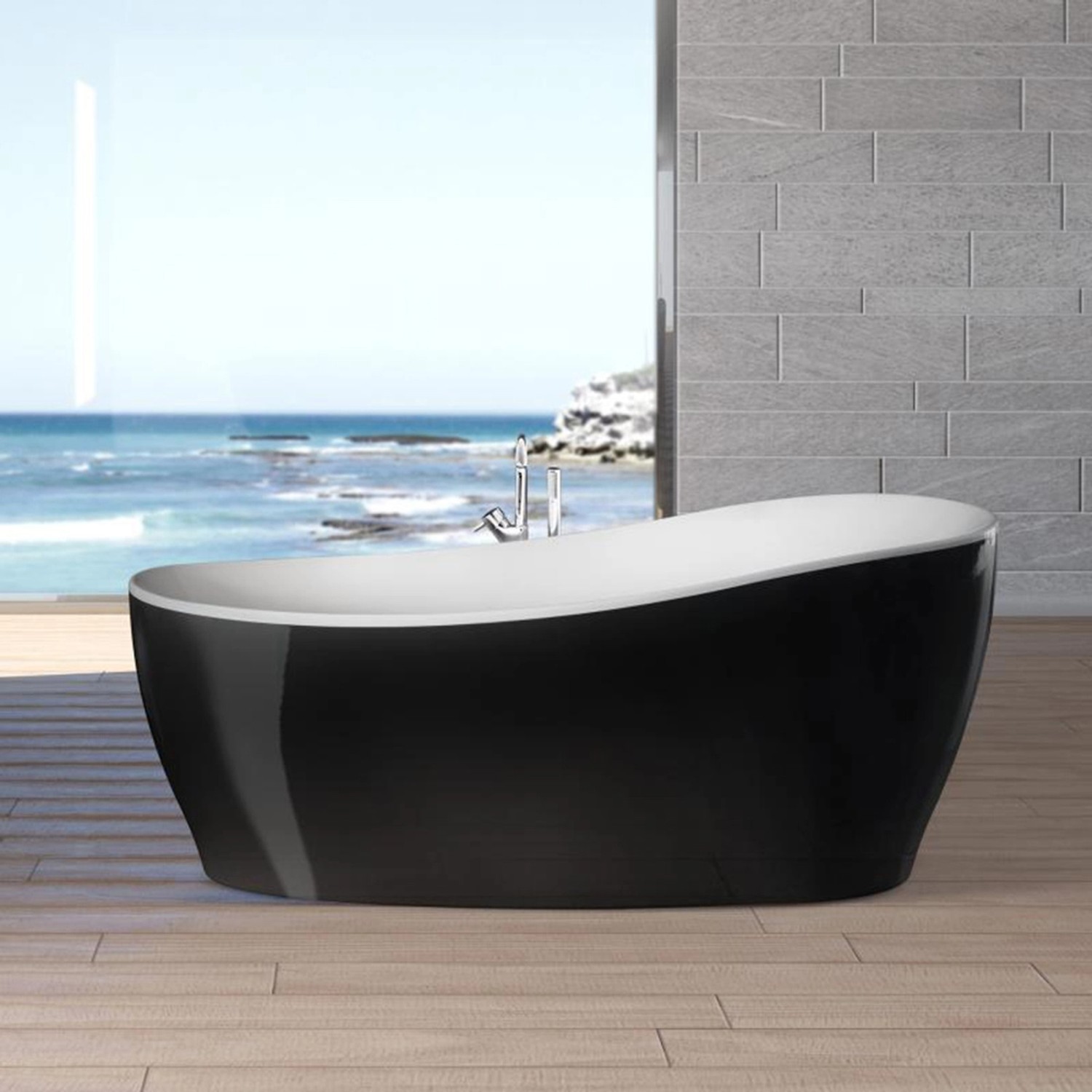 Freistehende Badewanne Aviva 180 cm x 85 cm Schwarz-Weiß von Ottofond