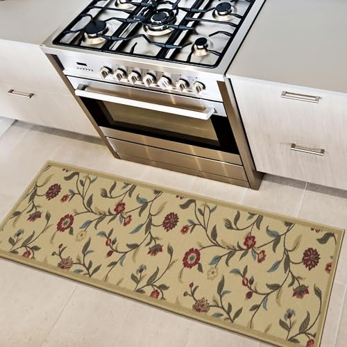 Ottomanson Ottohome-Kollektion Teppichläufer mit Gummirückseite und modernem Blätter-Design, 50 cm x 150 cm, Beige von Ottomanson