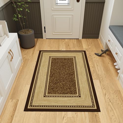 Ottomanson Ottohome-Kollektion Teppich mit Gummirückseite und modernem Rand-Design, 100 cm x 150 cm, Braun von Ottomanson