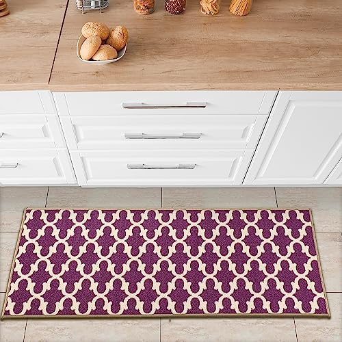 Ottomanson Glamour-Kollektion Teppichläufer mit Gummirückseite und elegantem Gitter-Design, 50 cm x 150 cm, Violett von Ottomanson