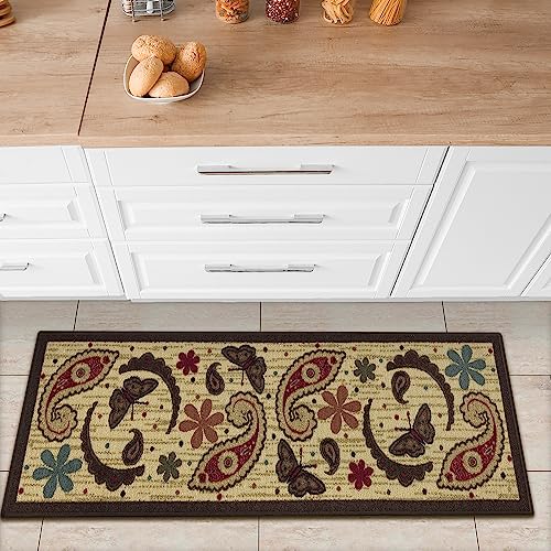 Ottomanson Sara's Kitchen-Kollektion Teppichläufer mit rutschfester Gummirückseite und Paisley-Design, 50 cm x 150 cm, Beige von Ottomanson