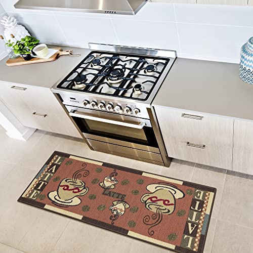 Ottomanson Sara's Kitchen-Kollektion Teppichläufer mit Gummirückseite und Kaffeetassen-Design, 50 cm x 150 cm, Dunkelorange von Ottomanson