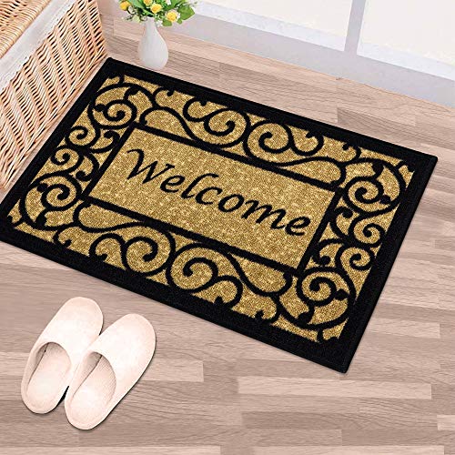 Ottomanson Fußmatten-Kollektion Fußmatte mit Gummirückseite, floralem Rand-Design und der Aufschrift "Welcome", 51 cm x 76 cm, Beige von Ottomanson