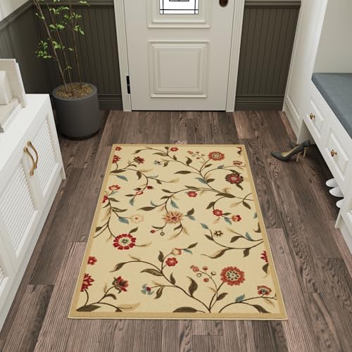 Ottomanson Ottohome-Kollektion Teppich mit Gummirückseite und modernem Blätter-Design, 100 cm x 150 cm, Beige von Ottomanson