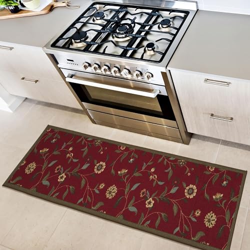 Ottomanson Ottohome-Kollektion Teppichläufer mit Gummirückseite und modernem Blätter-Design, 50 cm x 150 cm, Rot von Ottomanson