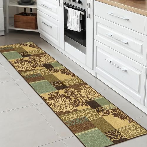 Ottomanson Ottohome-Kollektion Teppichläufer mit Gummirückseite und modernem Damast-Design, 57 cm x 210 cm, Braun von Ottomanson