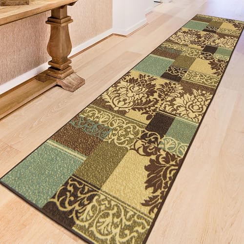 Ottomanson Ottohome-Kollektion Teppichläufer mit Gummirückseite und modernem Damast-Design, 80 cm x 300 cm, Braun von Ottomanson