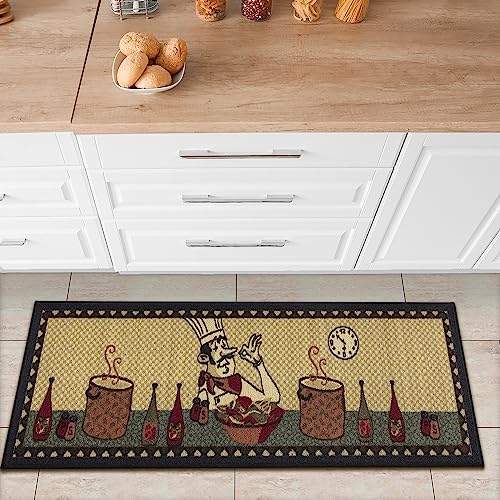 Ottomanson Siesta-Kollektion Küchen-Teppichläufer mit Gummirückseite und Chefkoch-Design, 50 cm x 150 cm, Beige Chefkoch von Ottomanson