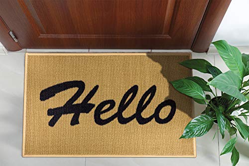 Ottomanson Fußmattenkollektion, rechteckige Fußmatte mit „Hello“-Schriftzug, 20 cm x 30 cm, Beige von Ottomanson