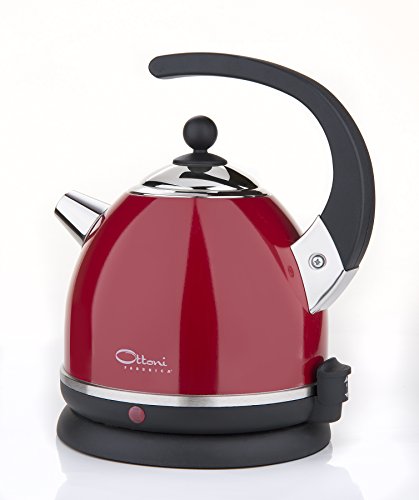 Ottoni Fabbrica Alice Rosso Fuoco Elektrischer Wasserkocher aus Edelstahl Made in Italy 1,7 L 2400W, Automatische Abschaltung, BPA frei, Herausnehmbarer Kalkfilter, Trockenlaufschutz, 360° Basis von Ottoni Fabbrica