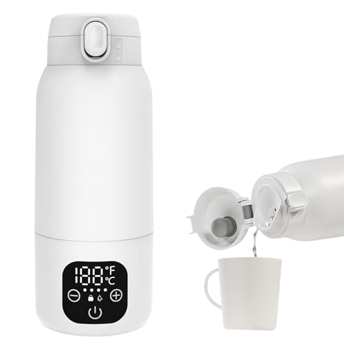 Drahtloses Milchwärmer, Milchwärmer mit LCD für Unterwegs, Sicher für Muttermilch & Formula,Schnellwärmung, Präzise Temperaturkontrolle, 11000mAh-Akku mit USB-C Schnellladung, 500ml (Weißes Upgrade) von Otufan