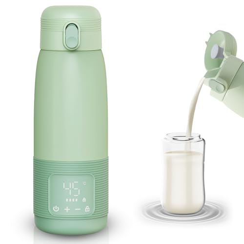 Drahtloses Milchwärmer, Milchwärmer mit LCD für Unterwegs, Sicher für Muttermilch & Formula,Schnellwärmung, Präzise Temperaturkontrolle, 5000mAh-Akku mit USB-C Schnellladung, 500ml (hellgrün) von Otufan