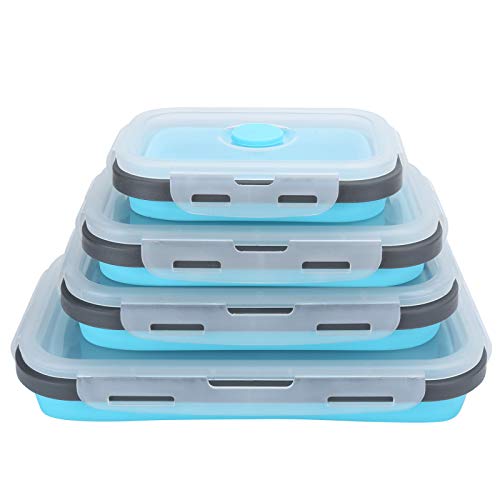 Otufan 4 Stück Silikon Lunchbox, Mehrere Größen Blau Silikon Faltbar Zum Aufbewahren von Lunchboxen, Behälter Für Mittagessen Im Freien, Brotdose Mikrowellen Aufbewahrungsbox von Otufan