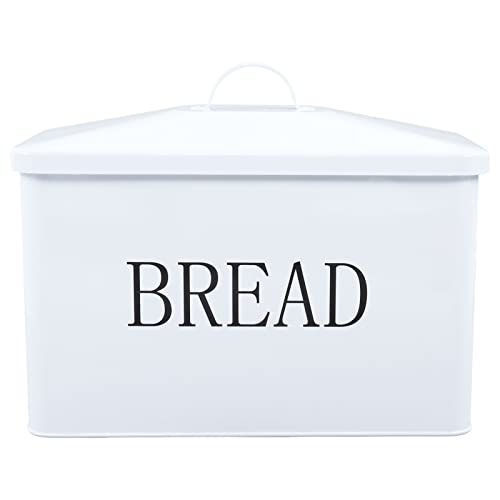 Otufan Kleiner Brotkasten, 13,98 X 6,89 X 10,83 Zoll, Weißes Eisen Mit Griff, Rutschfester Boden, Brotbehälter, Brotkasten Für Heimbäckerei von Otufan