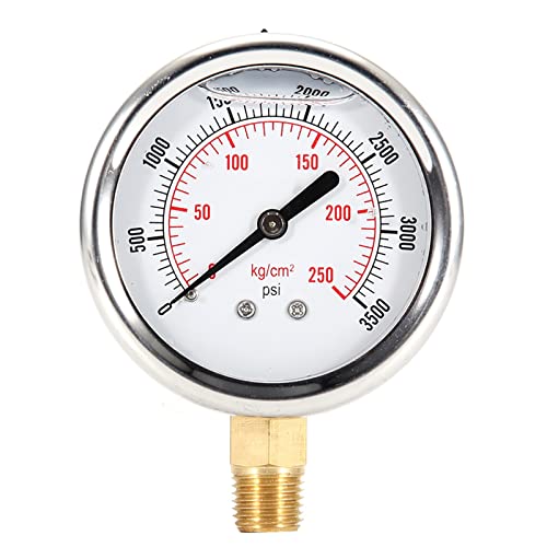 Otufan Kraftstoff Manometer, Kraftstoffdruckregler Edelstahl, 0–3500 PSI, Hydraulische Flüssigkeitsfüllung, Kompressionsprüfer Benzin Messing 1/4 NPT-Stecker Für Wasser-Öl-Luftdruckprüfung von Otufan